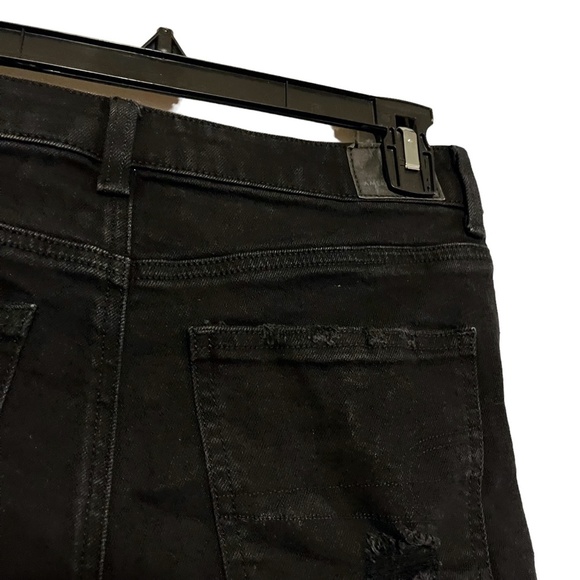 AMERICAN EAGLE MOM SHORTS Solid Black Zip Fly High Rise Roll Cuff Jeans Denim 4 - Picture 12 of 16